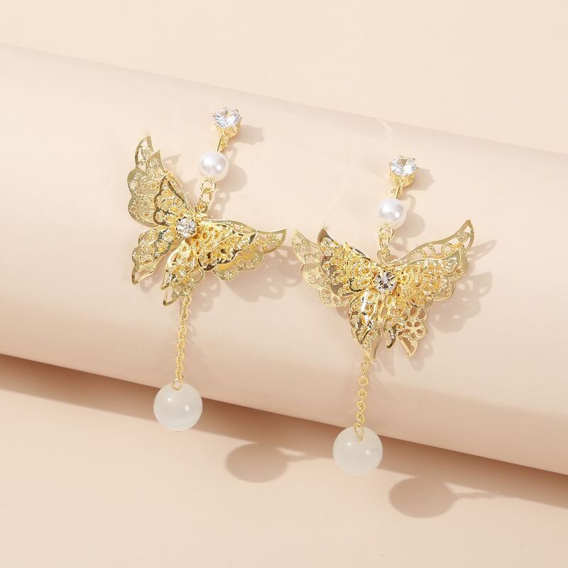 

Rhinestone Butterfly Drop Earrings, Gold