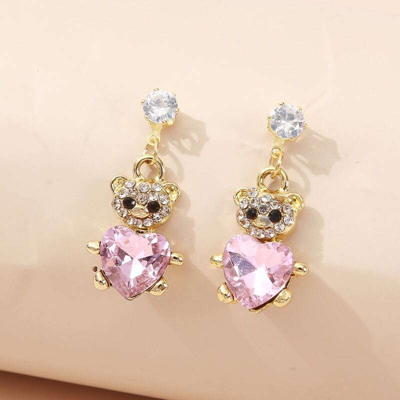 Rhinestone Bear Drop Earrings, Multicolor