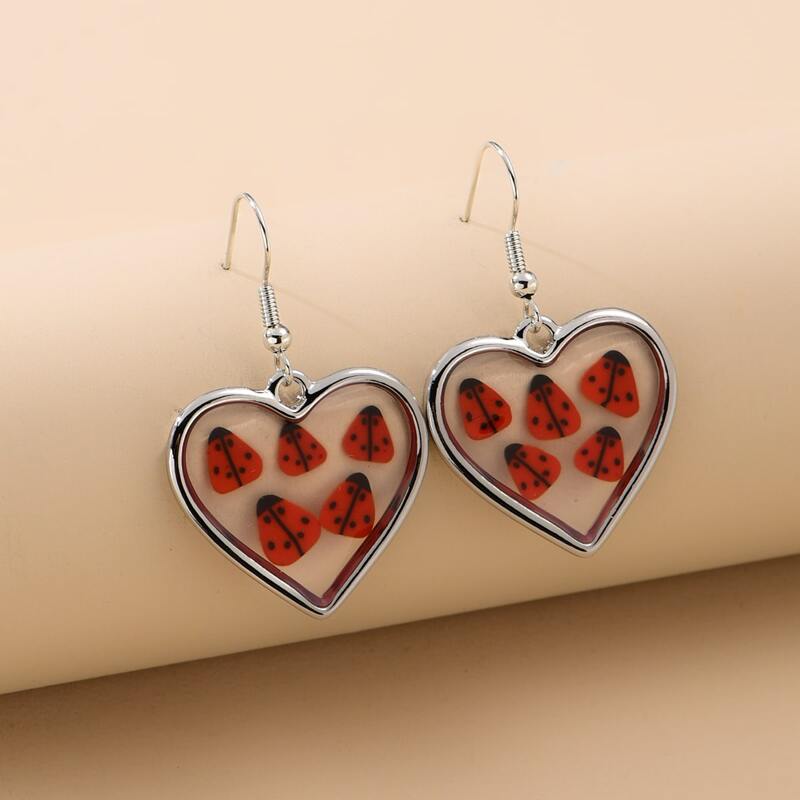 

Ladybug Drop Earrings, Silver