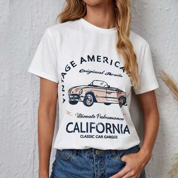 

Letter And Car Print Tee, White