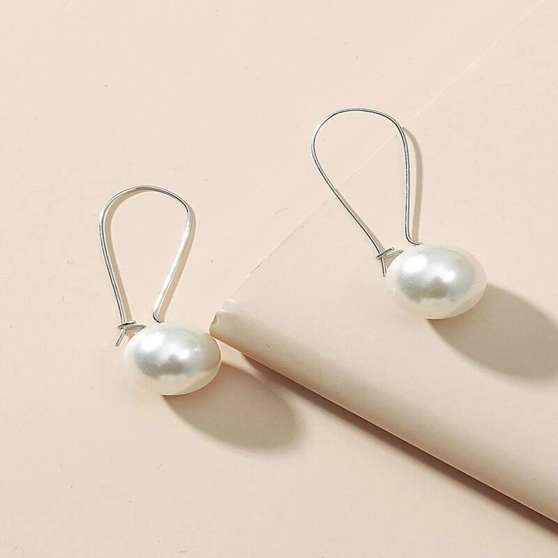 

Faux Pearl Drop Earrings, Silver