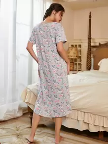Allover Floral Print Night Dress - Multicolor - View 2