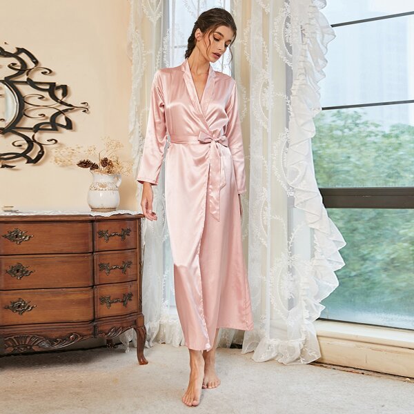 

Satin Belted Night Robe, Pink