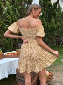 Đầm Lộ Lưng Họa tiết hoa Boho - Màu vàng - Xem 2