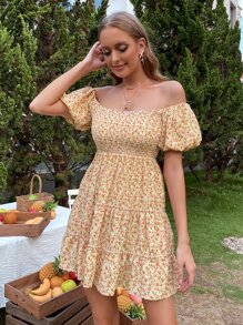 Đầm Lộ Lưng Họa tiết hoa Boho - Màu vàng - Xem 3