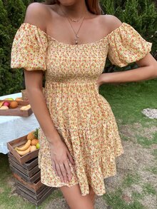 Đầm Lộ Lưng Họa tiết hoa Boho - Màu vàng - Xem 5