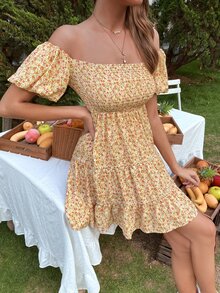 Đầm Lộ Lưng Họa tiết hoa Boho - Màu vàng - Xem 6