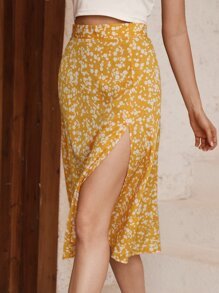 SHEIN Frenchy 小碎花開衩大腿中長半身裙