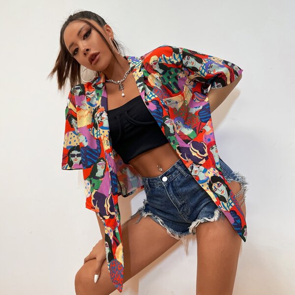 

Allover Figure Drop Shoulder Blouse, Multicolor