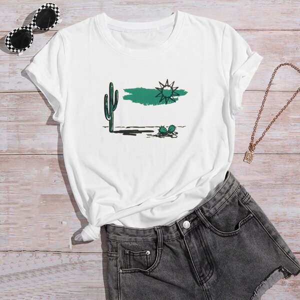 

Cactus & Sun Print Tee, White