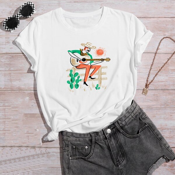 

Cactus & Figure Graphic Tee, White