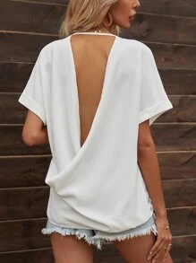 Draped Backless Batwing Sleeve Blouse - White - View 1