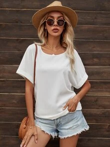 Draped Backless Batwing Sleeve Blouse - White - View 2