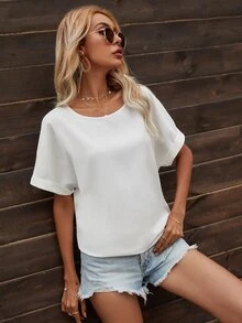 Draped Backless Batwing Sleeve Blouse - White - View 3