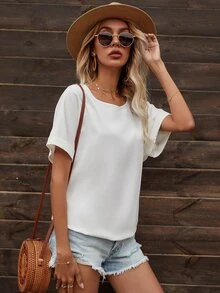 Draped Backless Batwing Sleeve Blouse - White - View 5