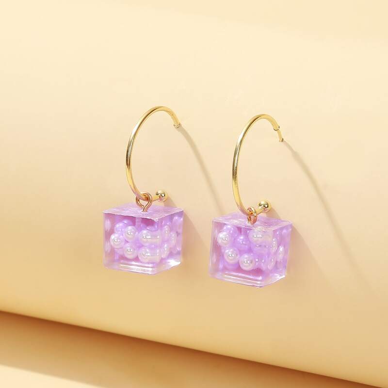 

Faux Pearl Decor Hoop Earrings, Purple