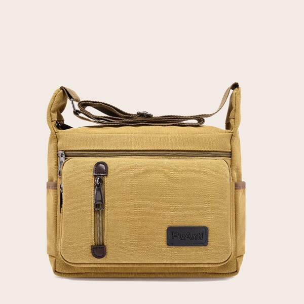 

Men Pocket Front Crossbody Bag, Khaki