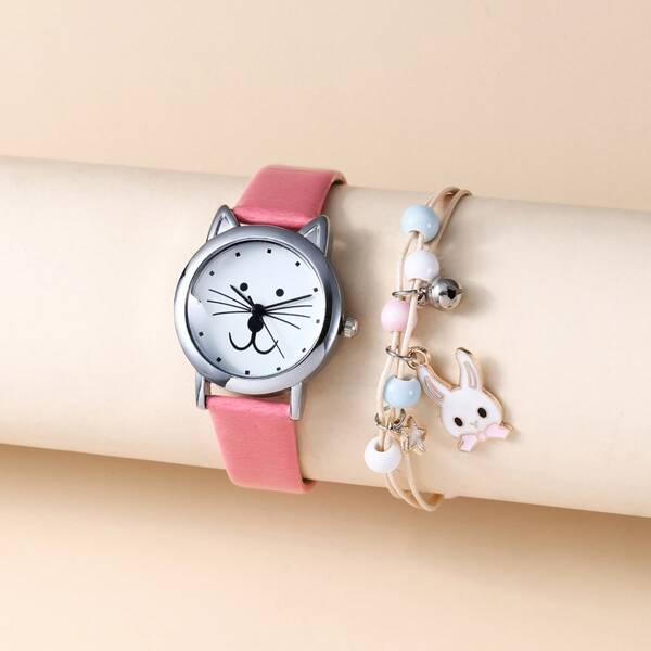 

1pc Kids Round Pointer Quartz Watch & 1pc Bracelet