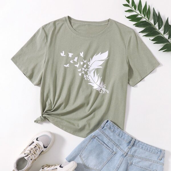 

Plus Feather Print Tee, Mint green