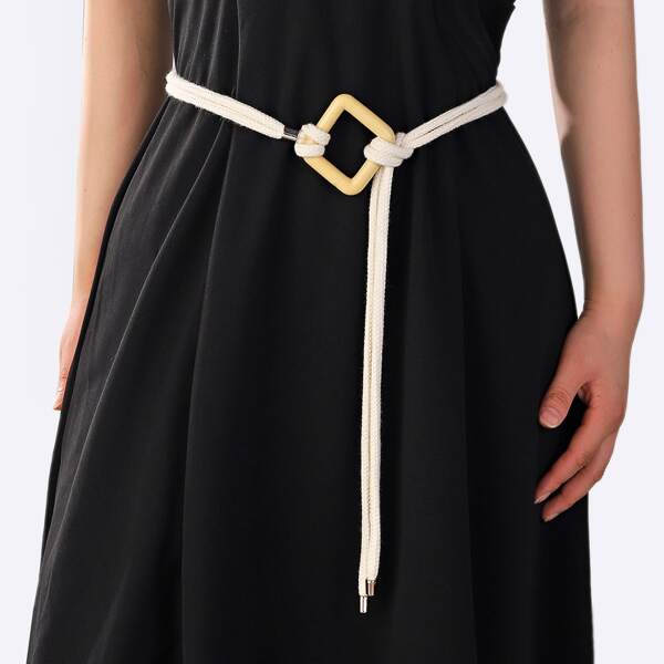 

Geometric Buckle Rope Belt, Beige