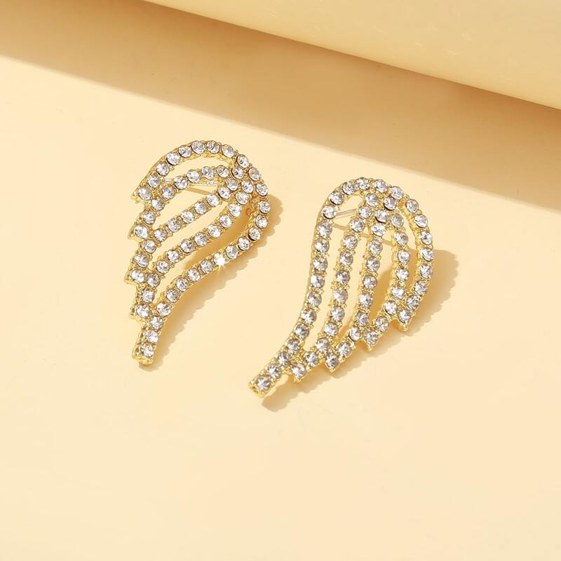 

Rhinestone Wing Stud Earrings, Gold