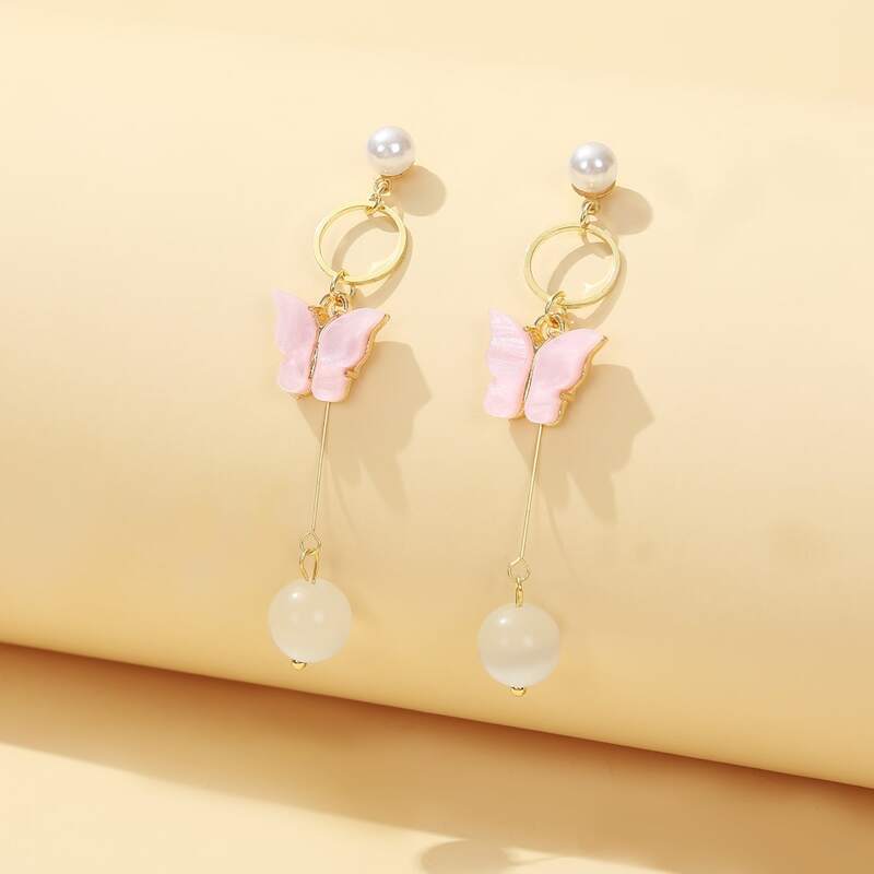 

Butterfly Drop Earrings, Pink