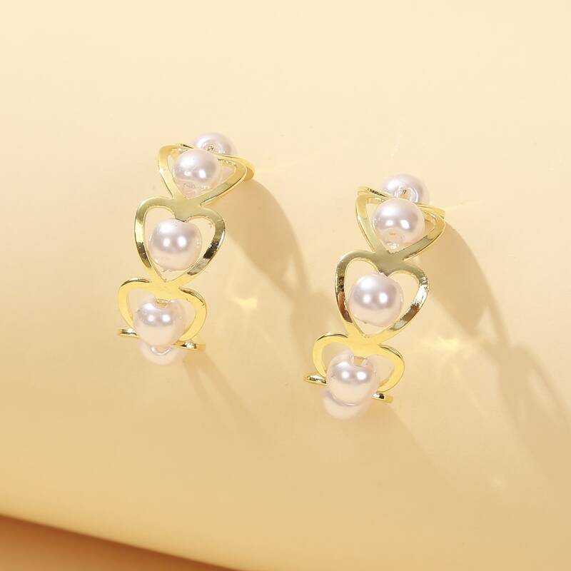 

Faux Pearl Hoop Earrings, Gold