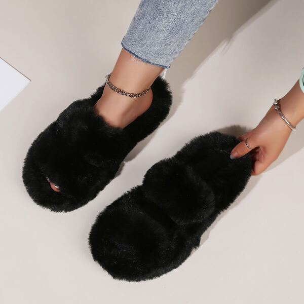 

Minimalist Fluffy Bedroom Slippers, Black