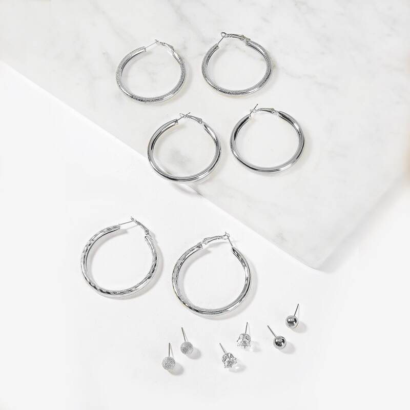 

6pairs Minimalist Earrings, Silver