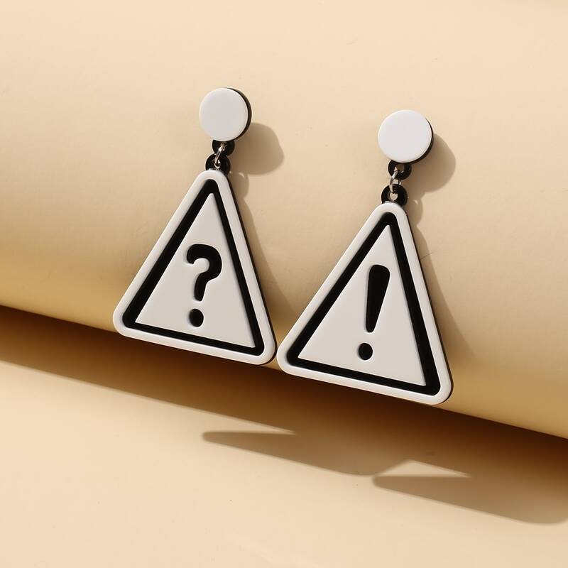 

Triangle Drop Earrings, Black and white