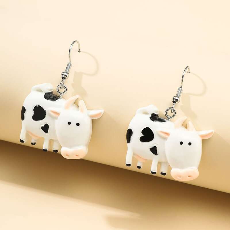 

Cartoon Cow Drop Earrings, Multicolor