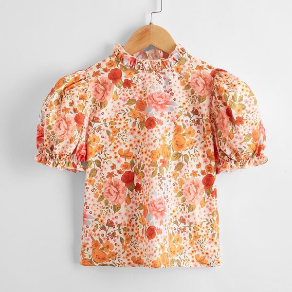 

Girls Puff Sleeve Floral Top, Multicolor