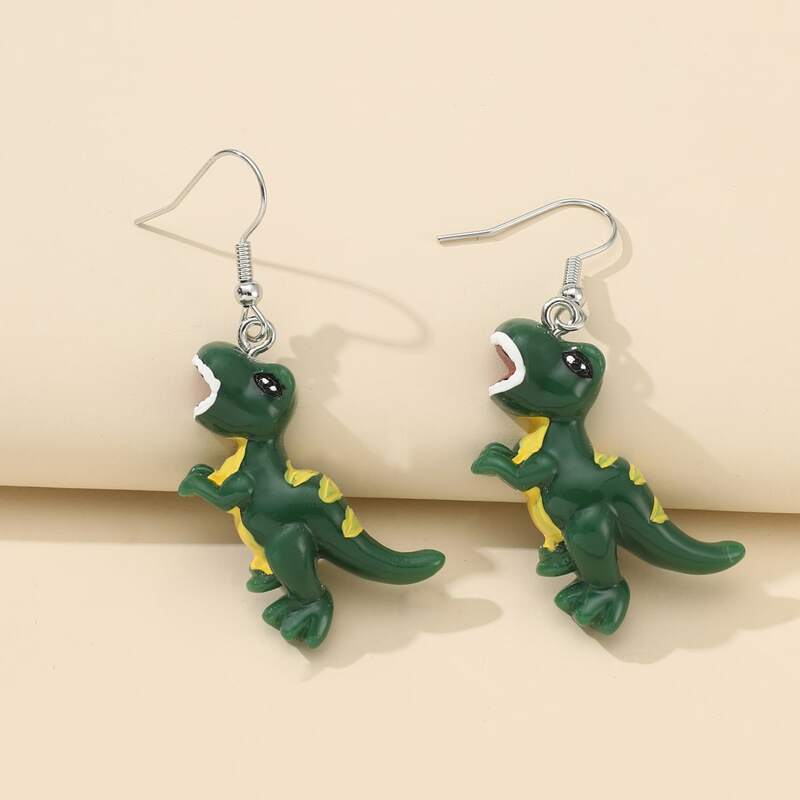 

Dinosaur Drop Earrings, Green