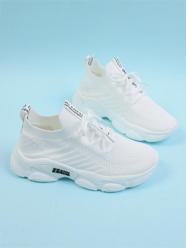 Women's White Road Running Shoes With Letter Pattern And Lace-Up Design Ideal For Yoga - White - View 1