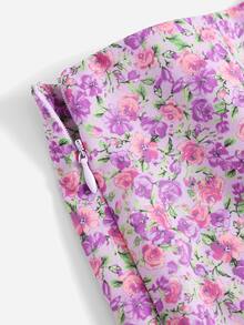 SHEIN Ditsy Floral Split Hem Skirt - Multicolor - View 3