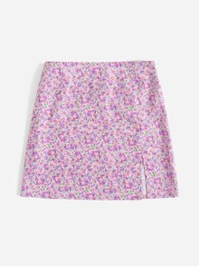 SHEIN Ditsy Floral Split Hem Skirt - Multicolor - View 5