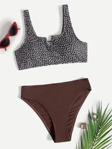 Leopard V Wired Bikini For Summer Beach Vacation - Multicolor - View 3