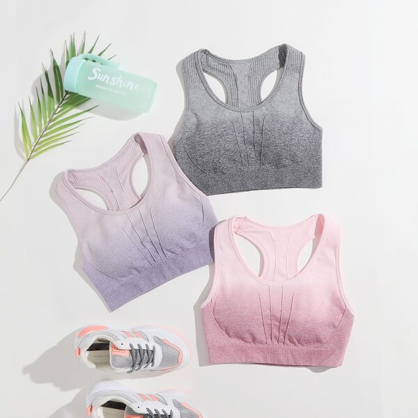 

3pc Ombre Racer Back Cutout Sports Bra, Multicolor
