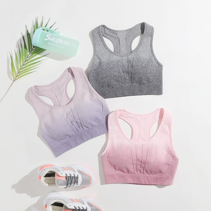 

3pc Ombre Racer Back Cutout Sports Bra, Multicolor