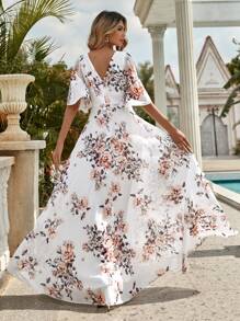 UNITHORSE Allover Floral Backless A-Line Dress - White - View 2