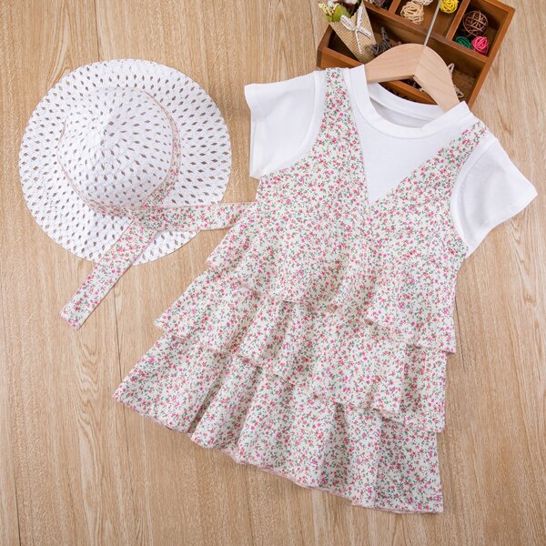 

Toddler Girls 2 In 1 Ditsy Floral Layered Dress & Hat, Multicolor