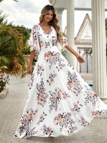 UNITHORSE Allover Floral Backless A-Line Dress - White - View 3