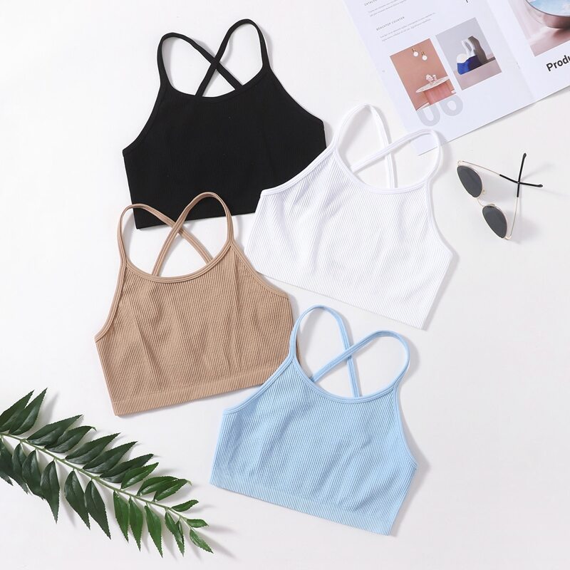 

4pc Crisscross Rib Knit Sports Bra, Multicolor
