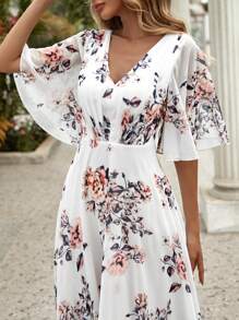 UNITHORSE Allover Floral Backless A-Line Dress - White - View 5
