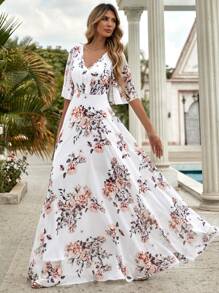 UNITHORSE Allover Floral Backless A-Line Dress - White - View 6