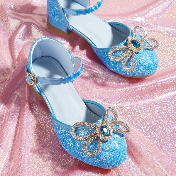 

Girls Rhinestone Decor Glitter Flats, Blue