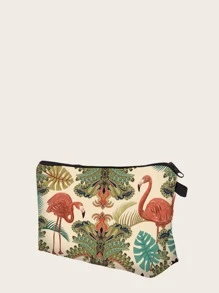 Flamingo Pattern Zipper Túi trang điểm Lưu trữ Hộp đựng đồ trang điểm Hộp đựng đồ trang điểm - màu xanh lá - Xem 3