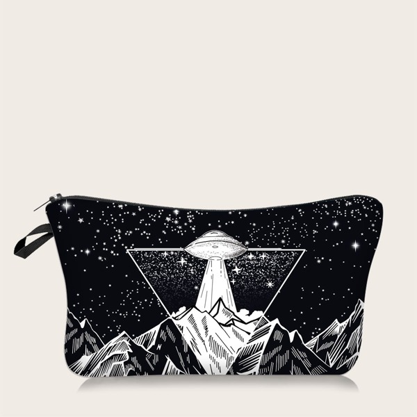 

UFO Painted Zipper Makeup Bag, Black