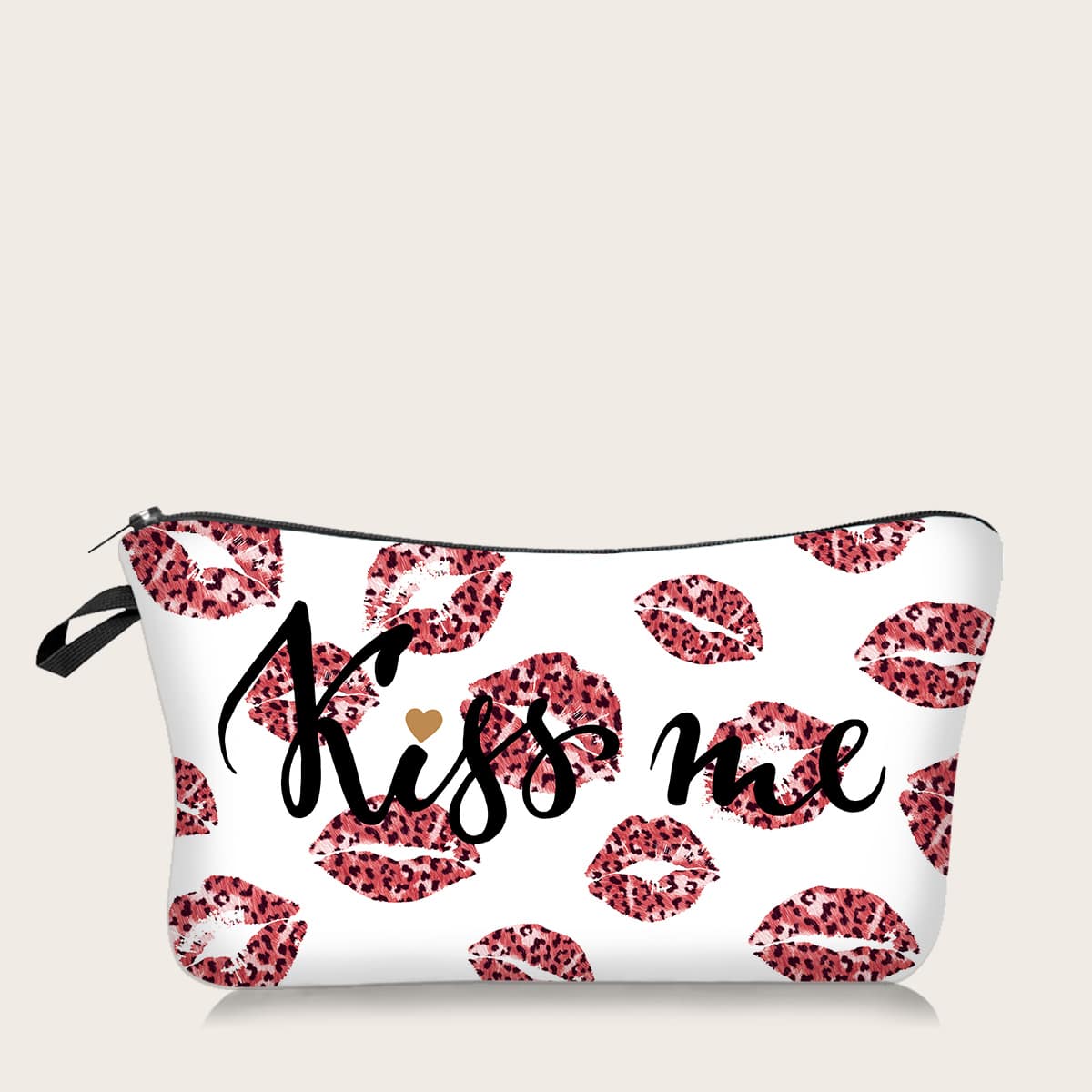 

Leopard Lip Zipper Makeup Bag, Red