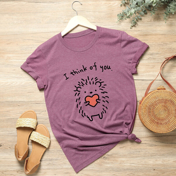 

Plus Cartoon And Slogan Graphic Tee, Mauve purple